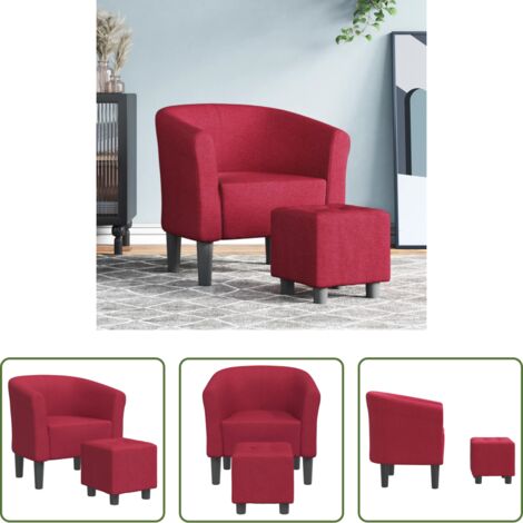 Sillón decorativo -  Sillón con taburete tela rojo tinto