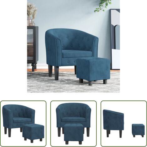 Sillón decorativo -  Sillón con taburete terciopelo azul oscuro