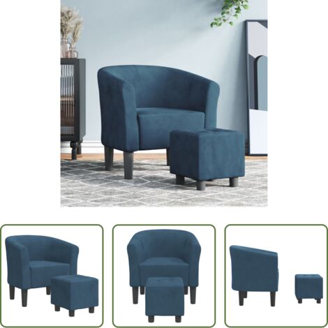 Sillón decorativo -  Sillón con taburete terciopelo azul oscuro