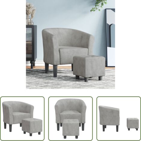 Sillón decorativo -  Sillón con taburete terciopelo gris claro
