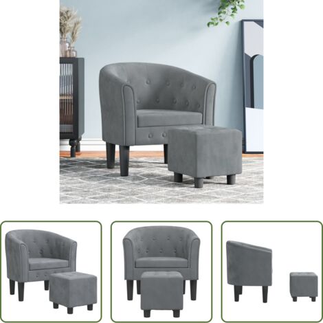 Sillón decorativo -  Sillón con taburete terciopelo gris oscuro