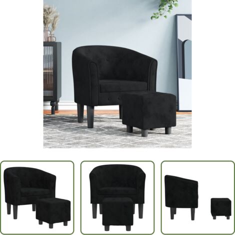 Sillón decorativo -  Sillón con taburete terciopelo negro