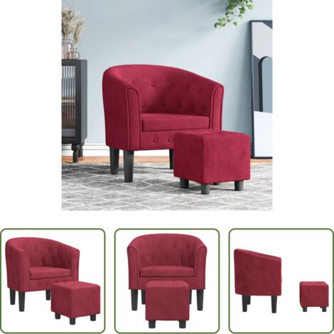 Sillón decorativo -  Sillón con taburete terciopelo rojo tinto