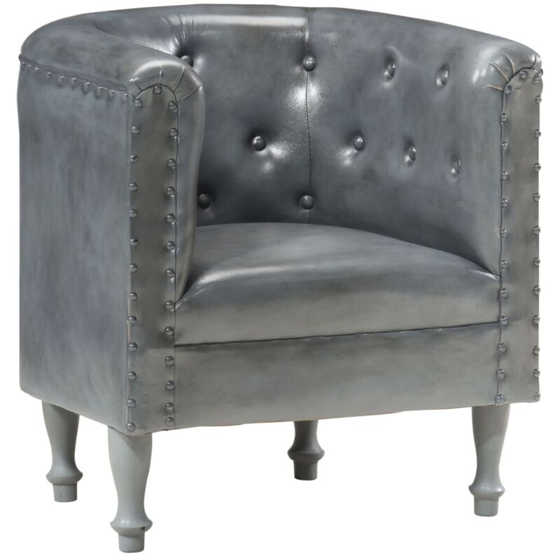 

Sillón Diseño de Cubo Cuero Auténtico Gris - Gris - Vidaxl