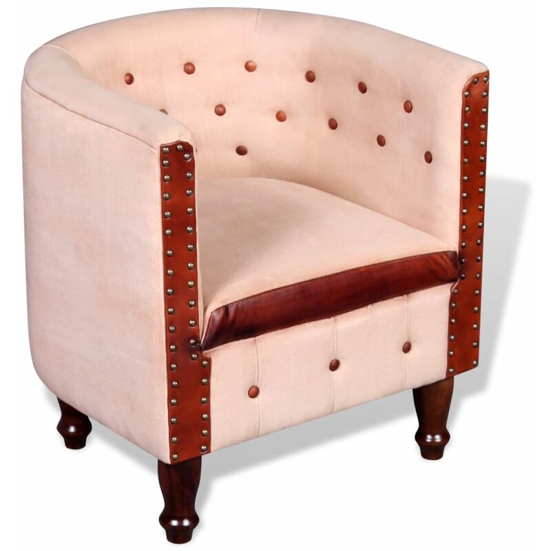 

Happyshopping - Sillon diseno de cubo cuero autentico y lona beige