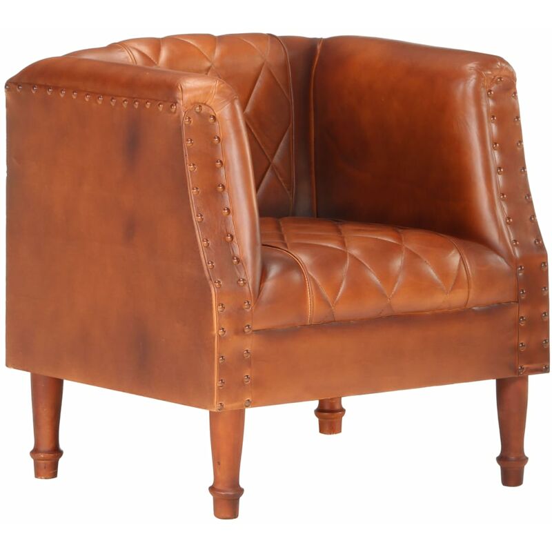 

Sillón diseño de cubo cuero de cabra auténtico marrón
