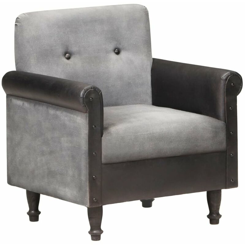 

Happyshopping - Sillon diseno de cubo de cuero autentico y lona negro