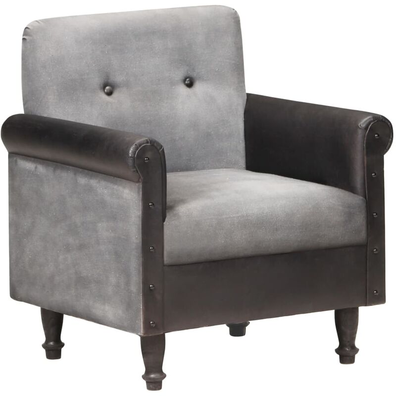

Sillón diseño de cubo de cuero auténtico y lona negro