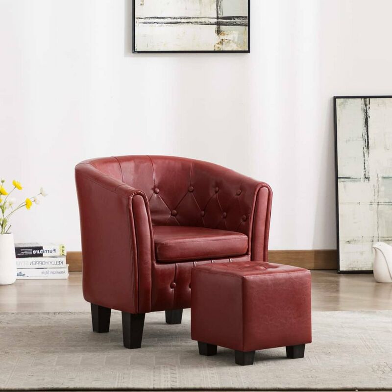

Sillon diseno de cubo y reposapies cuero sintetico color vino