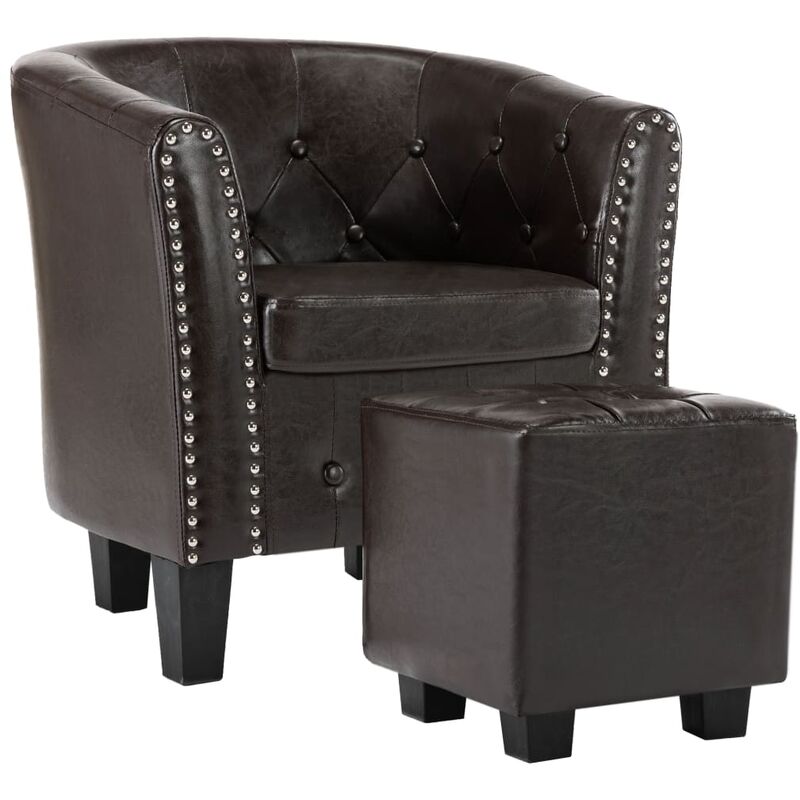 

Sillón con Diseño de Cubo con Reposapiés Cuero Sintético Marrón - Marrón - Vidaxl