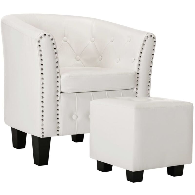 

Sillón con Diseño de Cubo con Reposapiés Cuero Sintético Blanco - Blanco - Vidaxl