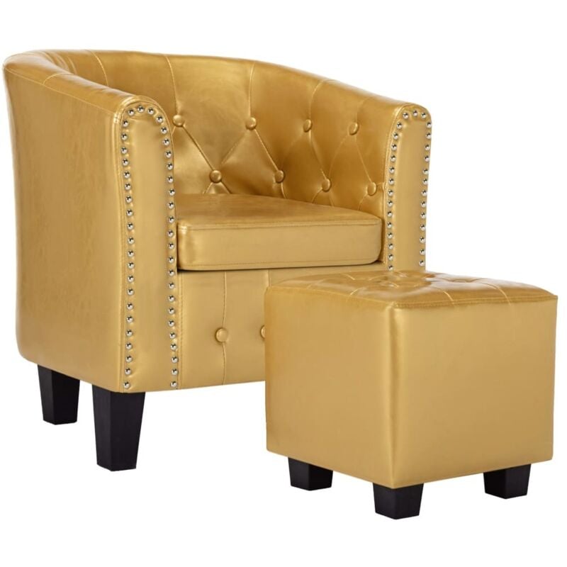 

Sillón con Diseño de Cubo con Reposapiés Cuero Sintética Dorado Brillo - Oro - Vidaxl