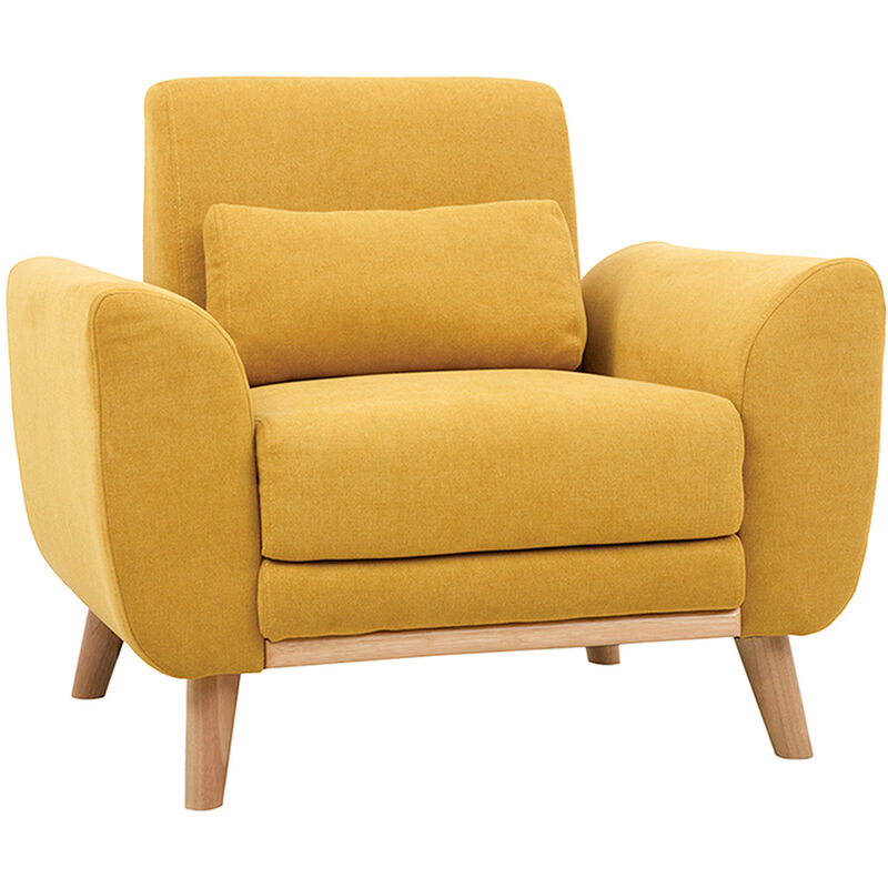 

Sillón diseño tejido efecto terciopelo amarillo mostaza y patas roble EKTOR