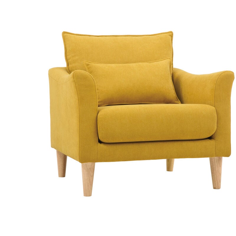

Sillón diseño tejido efecto terciopelo amarillo mostaza y roble KATE