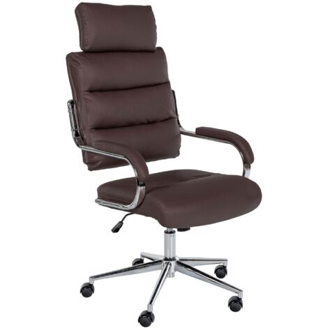 Sillón ejecutivo con ruedas diseño elegante y óptimo confort base cromada y tapizado en ecopiel marrón 100007025