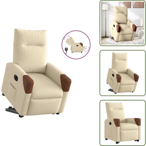 Sillón eléctrico con motor - vidaXL Sillón eléctrico reclinable elevable de tela color crema - Reposapiés eléctrico