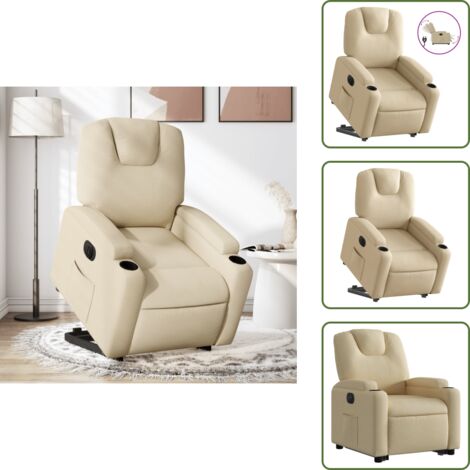 Sillón eléctrico con motor - vidaXL Sillón eléctrico reclinable elevable de tela color crema - Reposapiés eléctrico