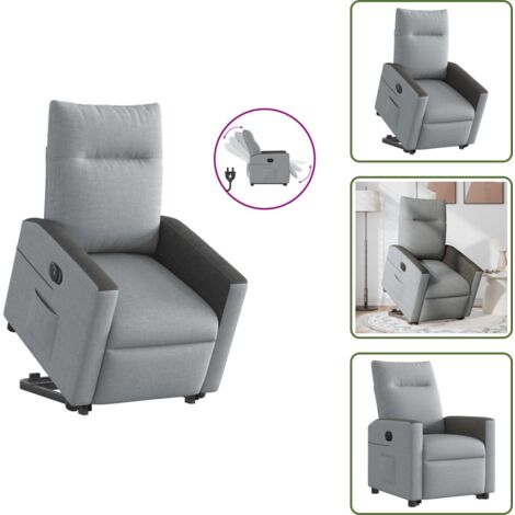 Sillón eléctrico con motor - vidaXL Sillón eléctrico reclinable elevable de tela gris claro - Reposapiés eléctrico
