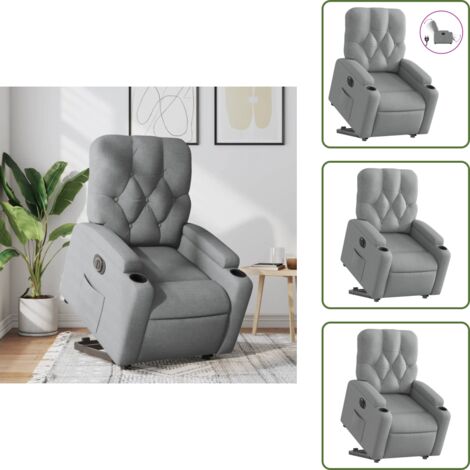 Sillón eléctrico con motor - vidaXL Sillón eléctrico reclinable elevable de tela gris claro - Reposapiés eléctrico