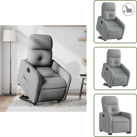 Sillón eléctrico con motor - vidaXL Sillón eléctrico reclinable elevable de tela gris claro - Reposapiés eléctrico