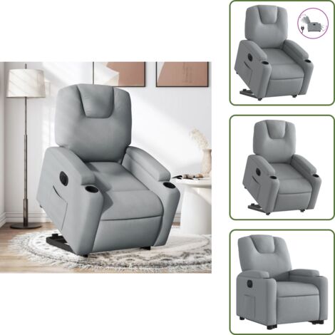Sillón eléctrico con motor - vidaXL Sillón eléctrico reclinable elevable de tela gris claro - Reposapiés eléctrico