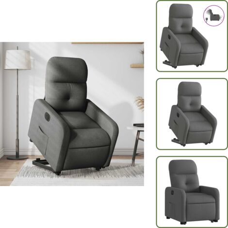 Sillón eléctrico con motor - vidaXL Sillón eléctrico reclinable elevable de tela gris oscuro - Reposapiés eléctrico