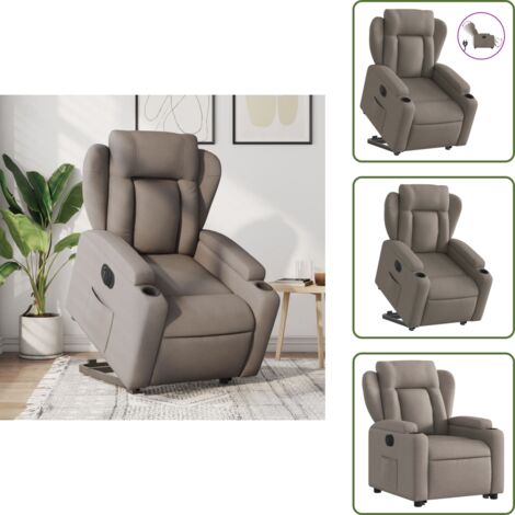 Sillón eléctrico con motor - vidaXL Sillón eléctrico reclinable elevable de tela gris taupe - Reposapiés eléctrico