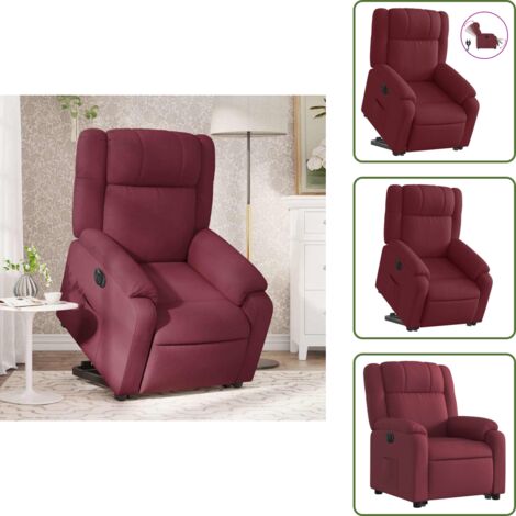 Sillón eléctrico con motor - vidaXL Sillón eléctrico reclinable elevable de tela rojo tinto - Reposapiés eléctrico