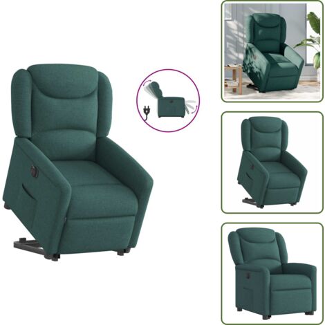 Sillón eléctrico con motor - vidaXL Sillón eléctrico reclinable elevable de tela verde oscuro - Reposapiés eléctrico