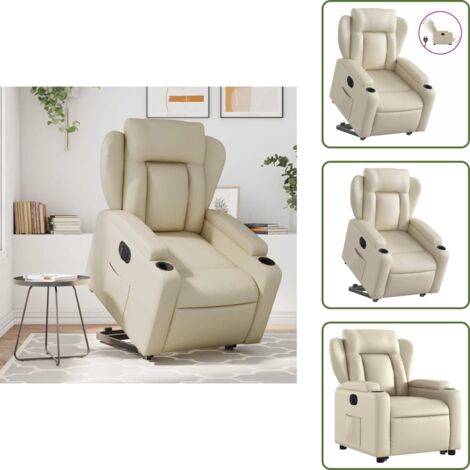 Sillón eléctrico con motor - vidaXL Sillón reclinable elevable eléctrico de cuero sintético crema - Asiento elevable