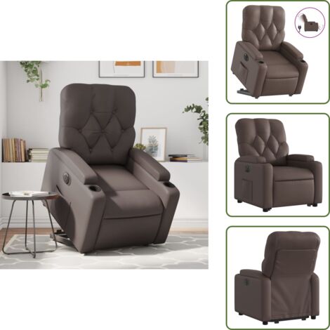 Sillón eléctrico con motor - vidaXL Sillón reclinable elevable eléctrico de cuero sintético marrón - Reposapiés eléctrico