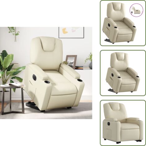 Sillón eléctrico cuero sintético - vidaXL Sillón reclinable elevable eléctrico de cuero sintético crema - Sillón reclinable con motor
