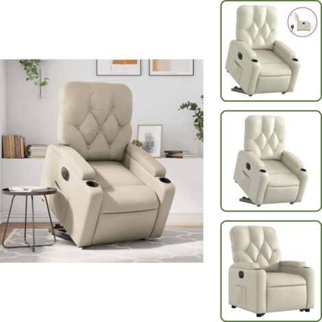 Sillón eléctrico cuero sintético - vidaXL Sillón reclinable elevable eléctrico de cuero sintético crema - Sillón reclinable con motor