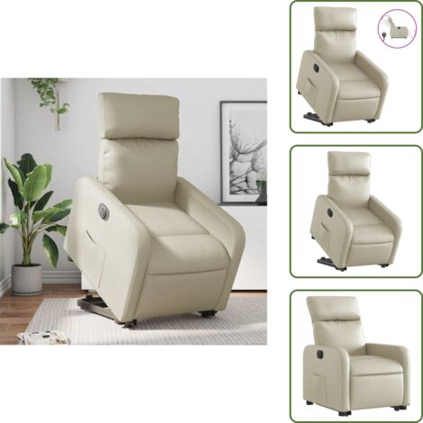 Sillón eléctrico cuero sintético - vidaXL Sillón reclinable elevable eléctrico de cuero sintético crema - Sillón reclinable con motor
