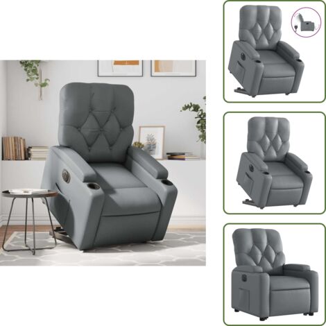 Sillón eléctrico cuero sintético - vidaXL Sillón reclinable elevable eléctrico de cuero sintético gris - Sillón con motor eléctrico