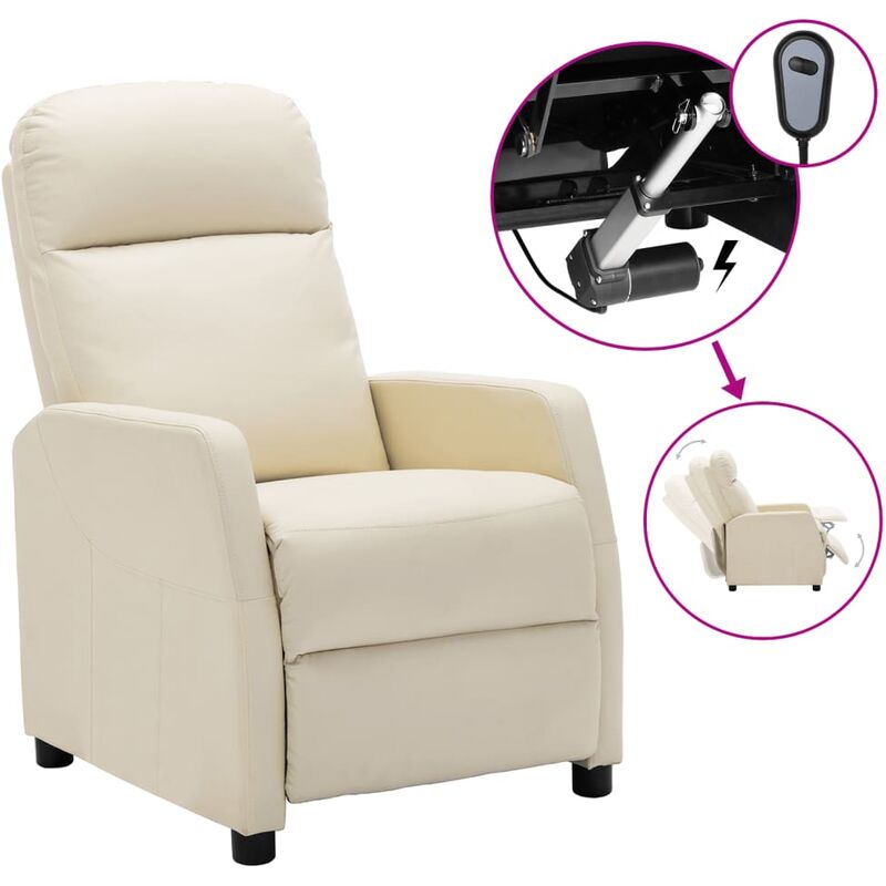 

Sillón eléctrico reclinable de cuero sintético blanco crema