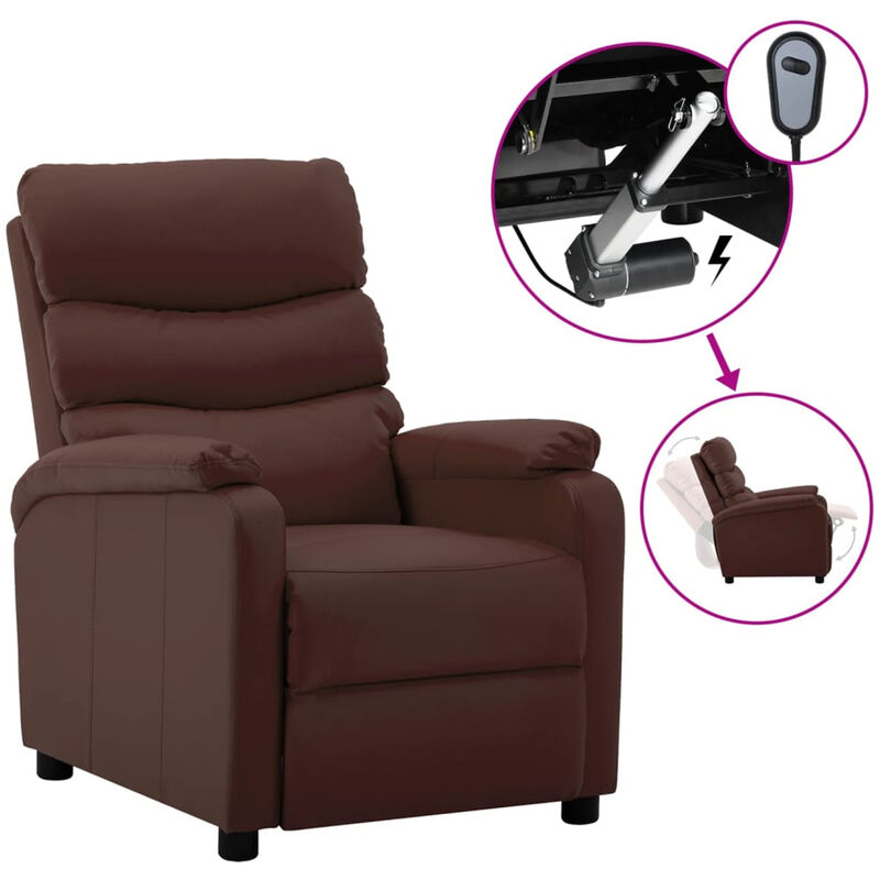 

Happyshopping - Sillon electrico reclinable de cuero sintetico marron