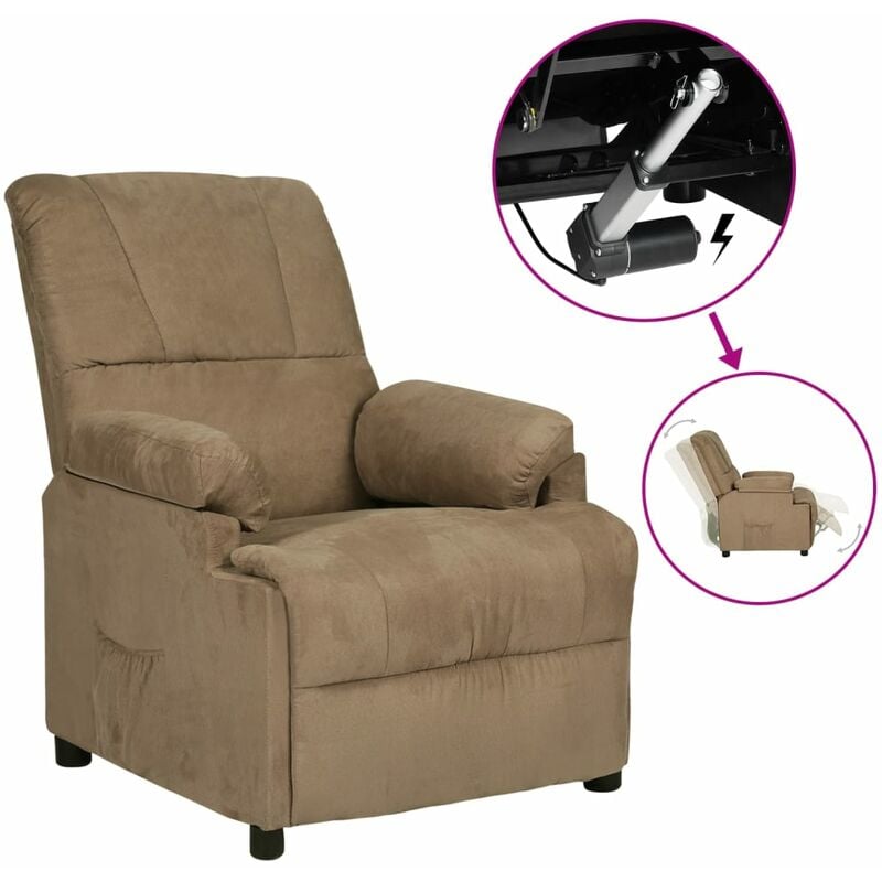 

Sillón eléctrico reclinable de piel de ante sintético gris taupe