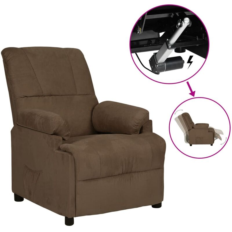 

Sillón eléctrico reclinable de piel de ante sintético marrón