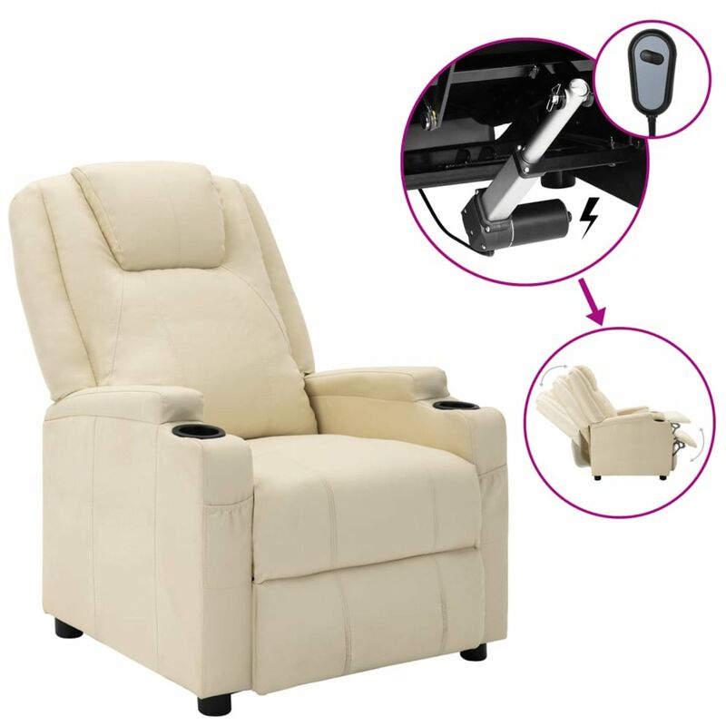 

Happyshopping - Sillon electrico reclinable electrico de cuero sintetico crema