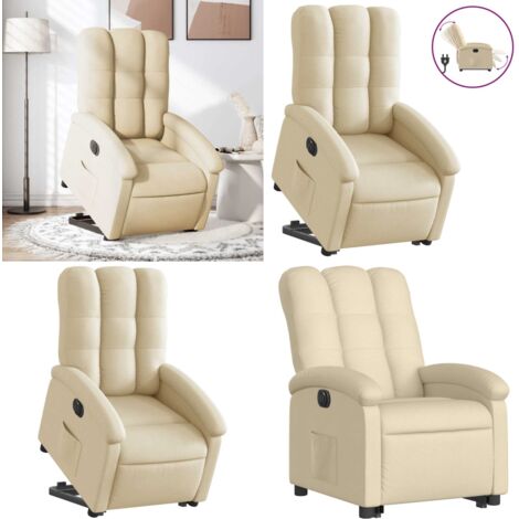 Sillón eléctrico reclinable elevable de tela color crema - Sillón elevable - Sillón para personas mayores