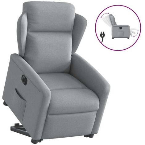 Sillón eléctrico reclinable elevable de tela gris claro