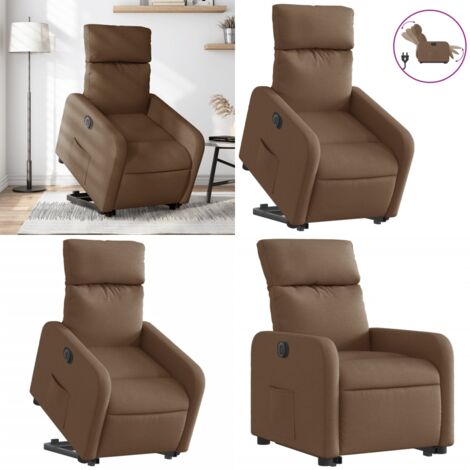 Sillón eléctrico reclinable elevable de tela marrón - Sillón elevable - Sillón para personas mayores