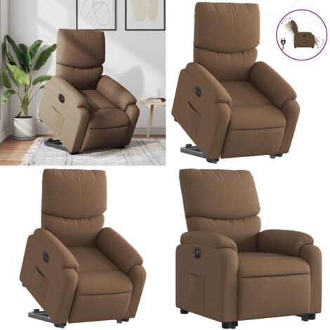 Sillón eléctrico reclinable elevable de tela marrón - Sillón elevable - Sillón para personas mayores