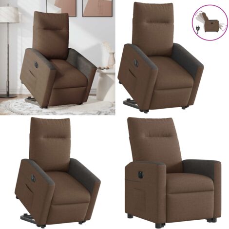 Sillón eléctrico reclinable elevable de tela marrón - Sillón elevable - Sillón para personas mayores