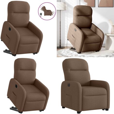 Sillón eléctrico reclinable elevable de tela marrón - Sillón elevable - Sillón para personas mayores