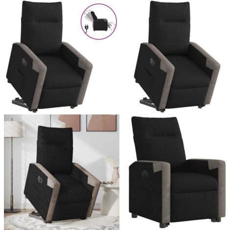 Sillón eléctrico reclinable elevable de tela negro - Silla elevable - Silla para personas mayores