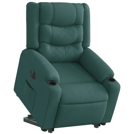 Sillón eléctrico reclinable elevable de tela verde oscuro