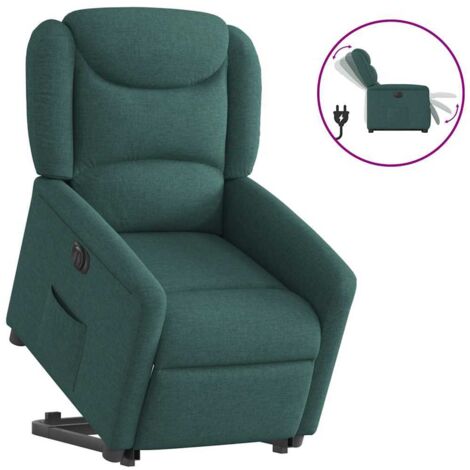 Sillón eléctrico reclinable elevable de tela verde oscuro