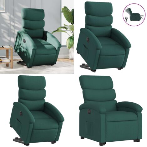 Sillón eléctrico reclinable elevable de tela verde oscuro - Sillón elevable - Asiento eléctrico